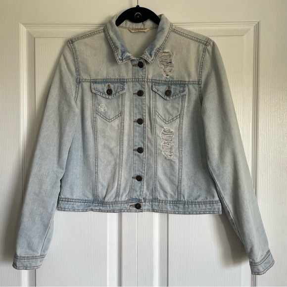 Hand Painted Light Wash Denim Jacket with Gold - Teen Large/Adult Small - Picture 3 of 9